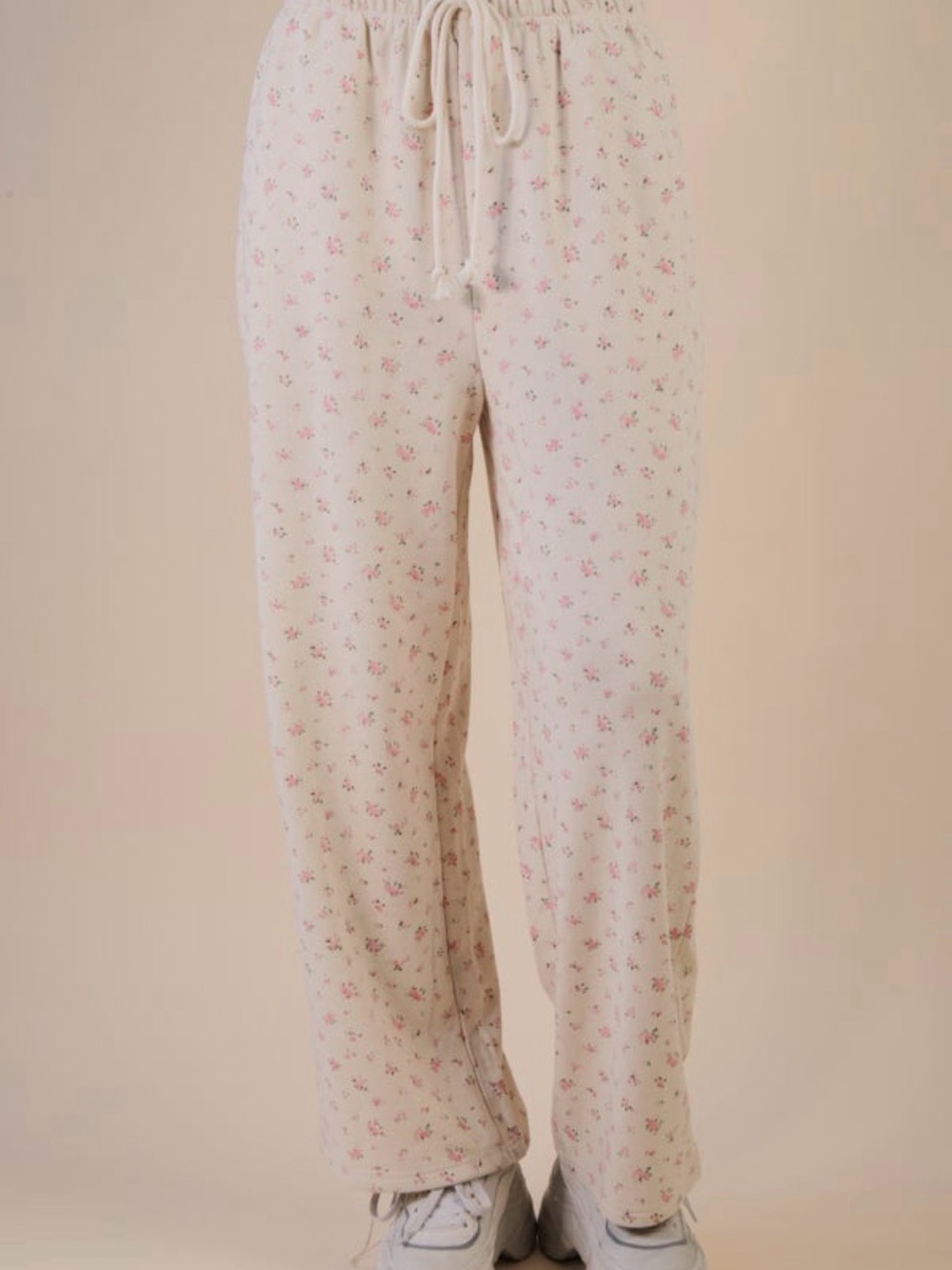 Cream Floral Drawstring Lounge Pants